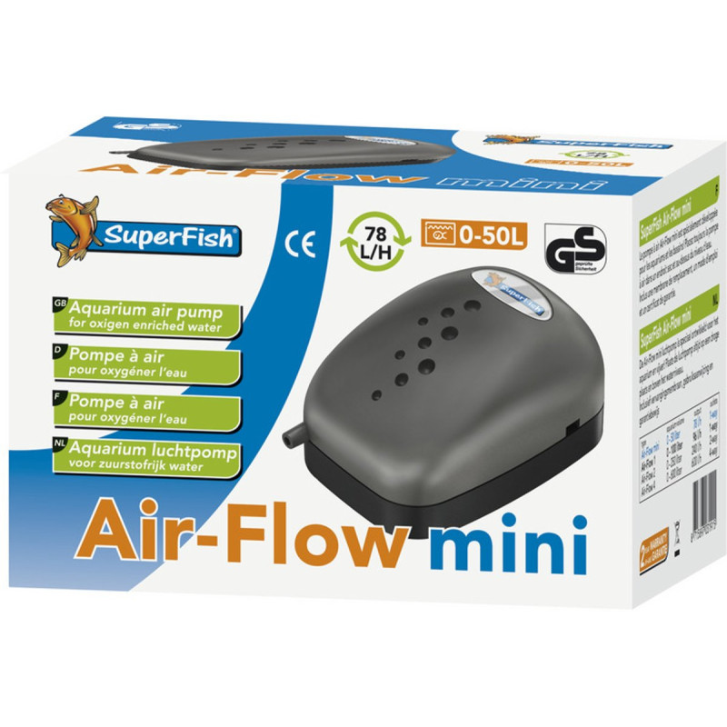 Superfish pompe à air Air-Flow mini 78l/h pour aquarium de 50 litres (1 sortie)