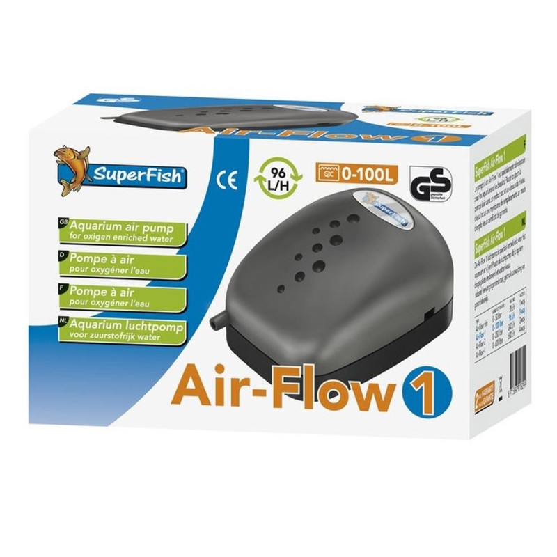 Superfish pompe à air Air-Flow 1 96l/h pour aquarium de 100 litres (1 sortie)