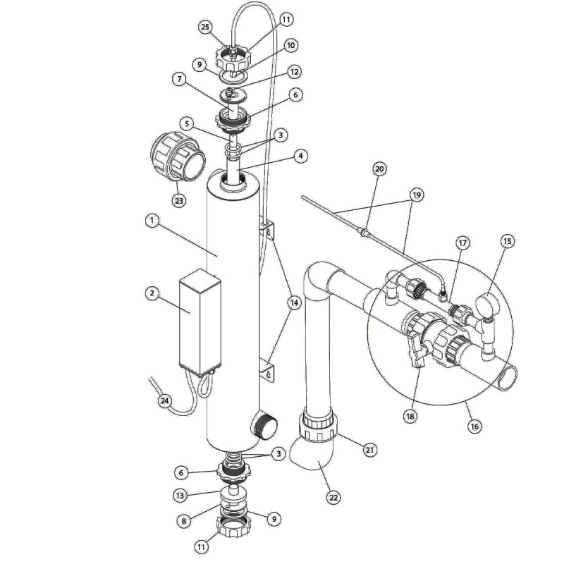 Uvozone  support d'ampoule haut pour Uvozone (numéro d'éclaté 7)