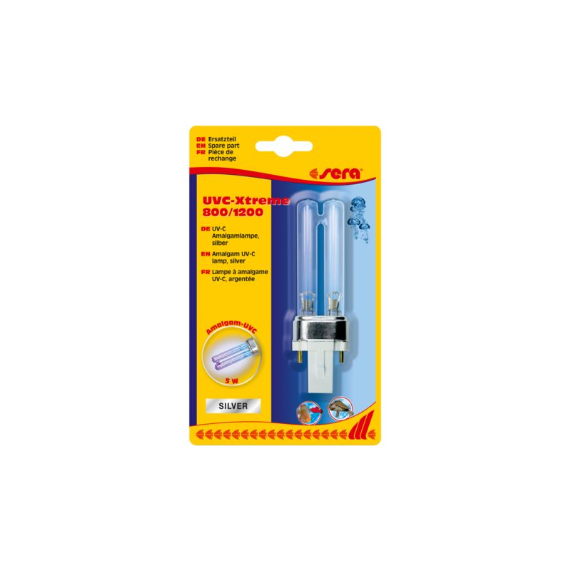 Sera Lampe à amalgame UV-C argentée 5 W pour 800, 1200 Sera Lampe à amalgame UV-C argentée 5 W pour 800, 1200