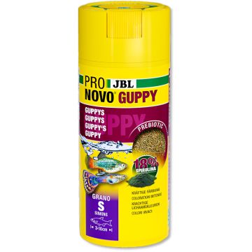 JBL PRONOVO GUPPY GRANO S Aliment de base en granulés, taille S, pour guppys et autres poissons ovovivipares de 3 à 10 cm 100ml