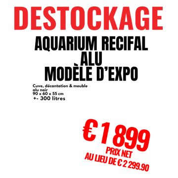 Aquarium récifal alu noir 90x60x55 - 300L - Modèle d'expo